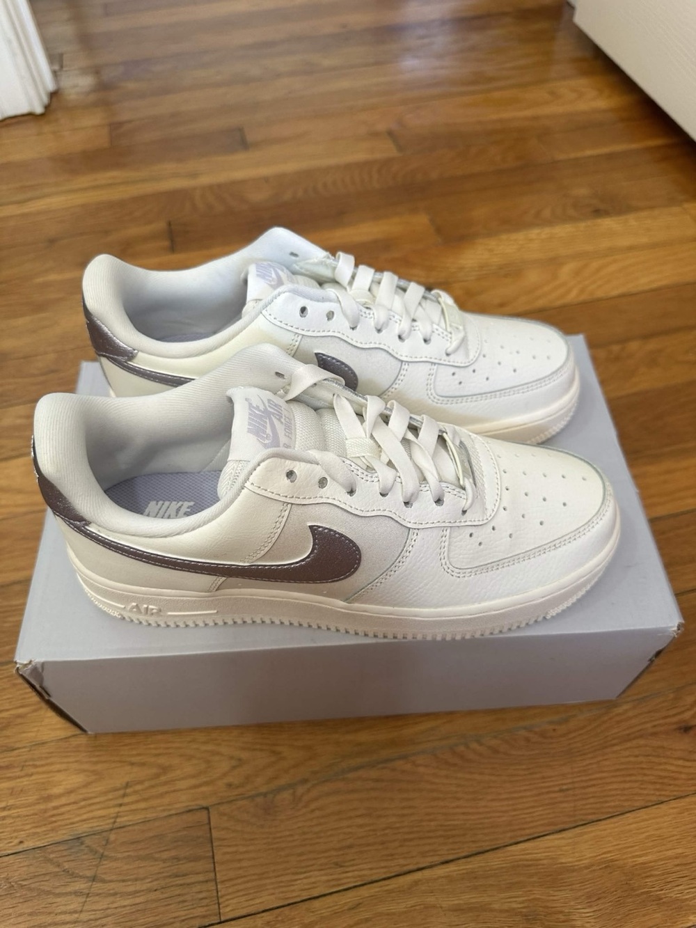 Nike Women's Sneakers White with Metallic Brown Swoosh